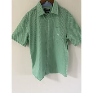 Chaps Mens Button Up Gingham Check Casual Preppy Shirt Green Large Cotton Career